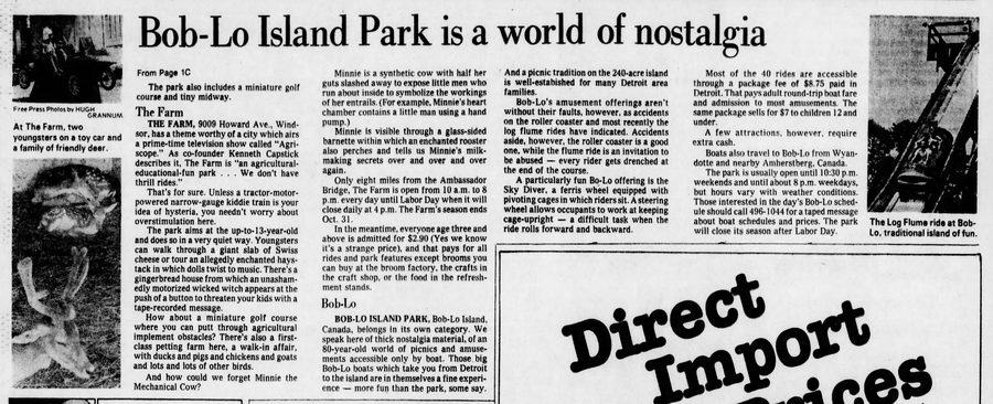 Bob-Lo Island - Aug 1978 Article On Mich Amusement Parks